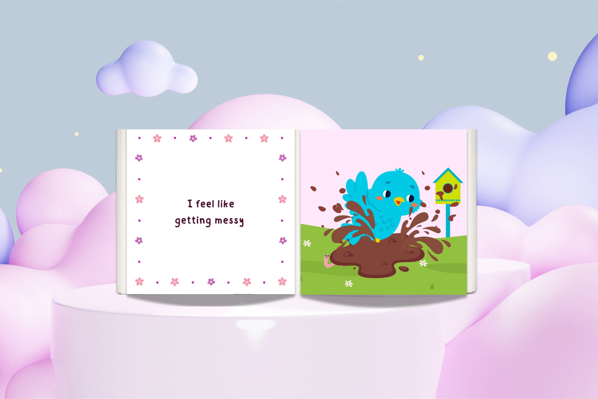 Interior pages of a children’s picture book with soft illustrations.