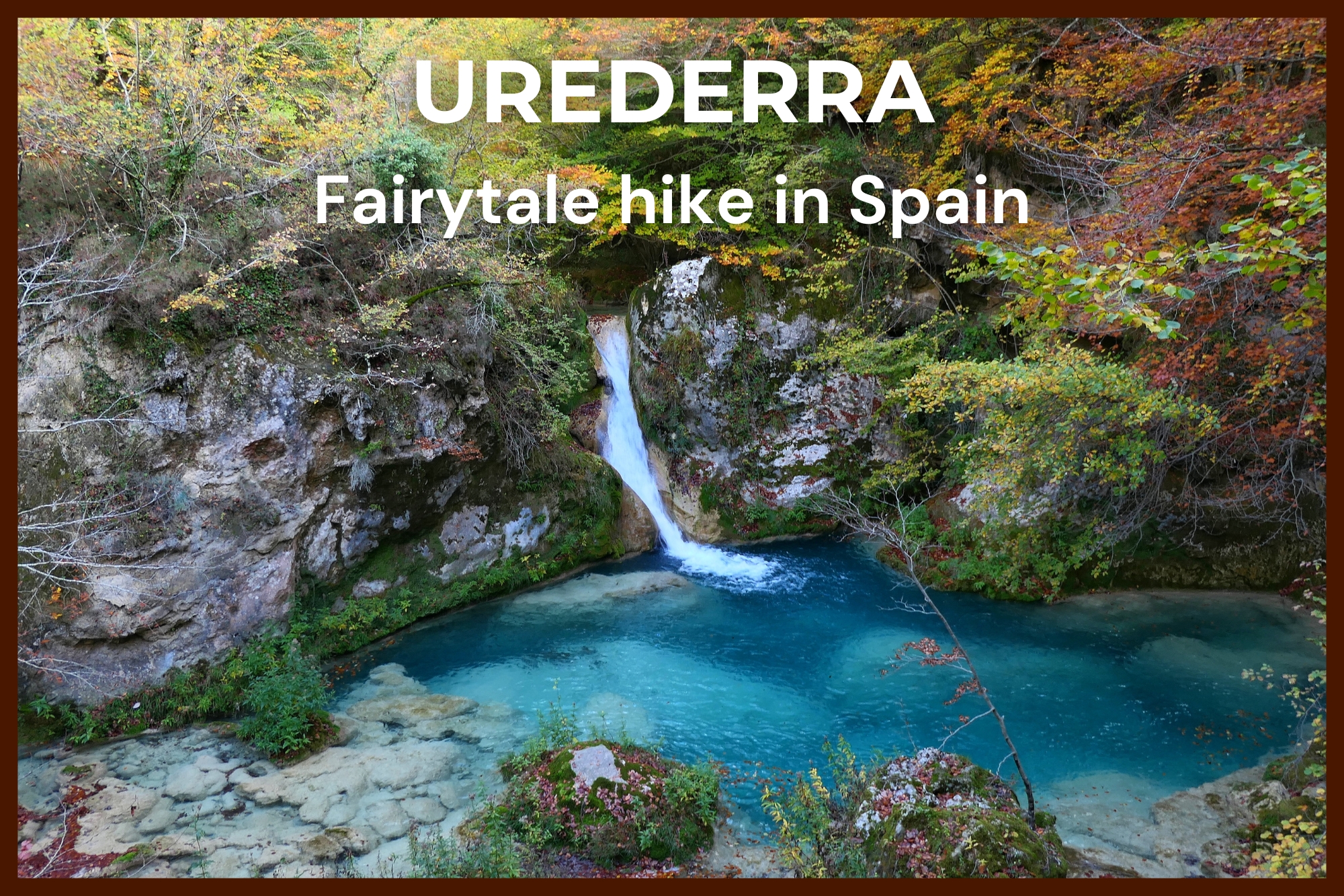 Turquoise waterfall autumn Urederra Navarre Spain