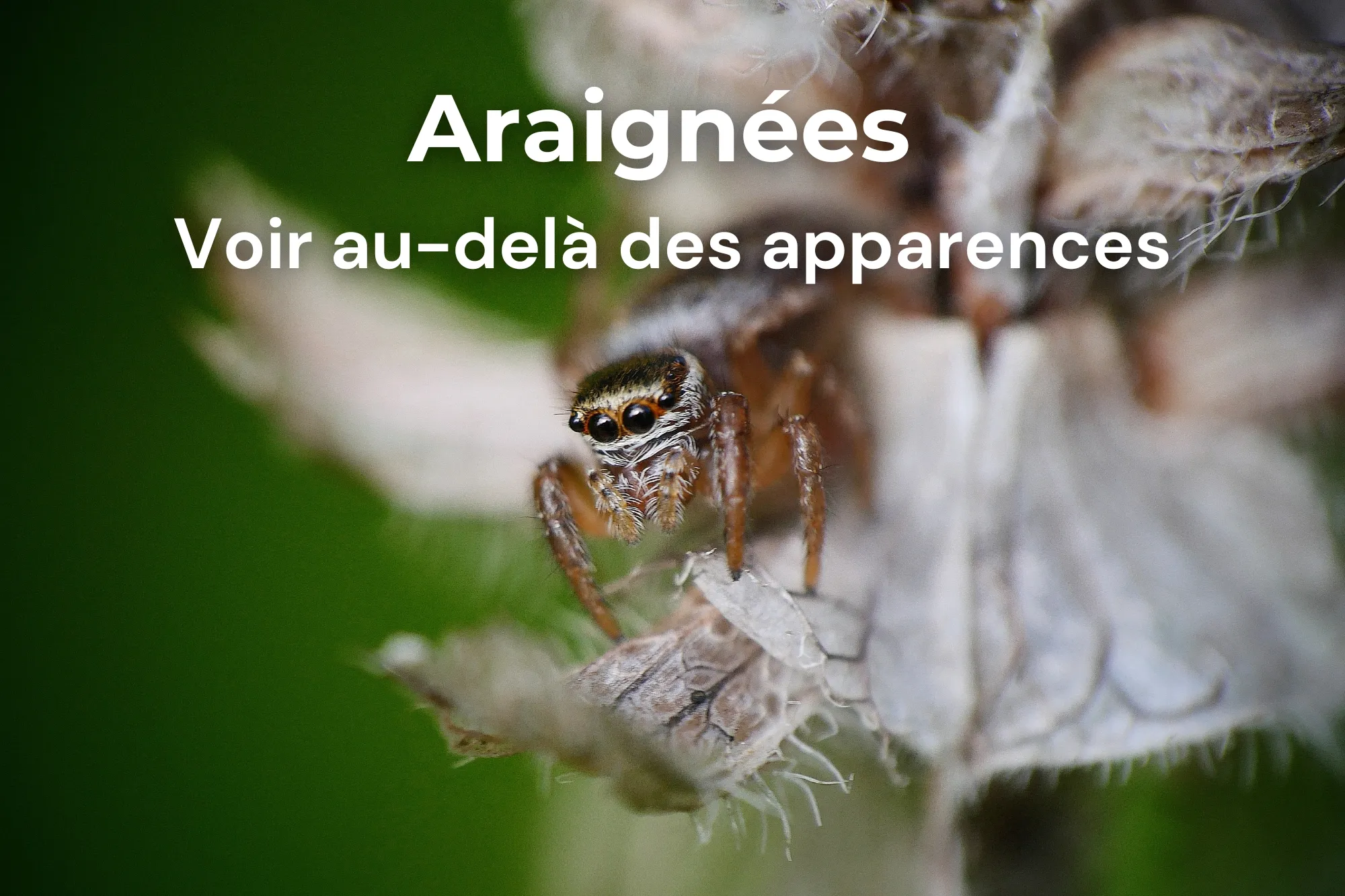 Araignée sauteuse salticide gros plan yeux France