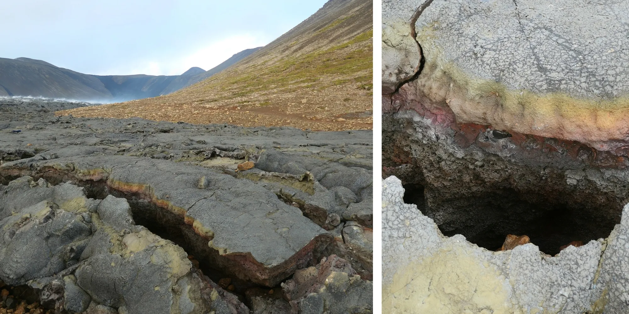 Croûte de lave fraîche encore fumante en Islande Lave fraîche fumante croûte minérale Islande