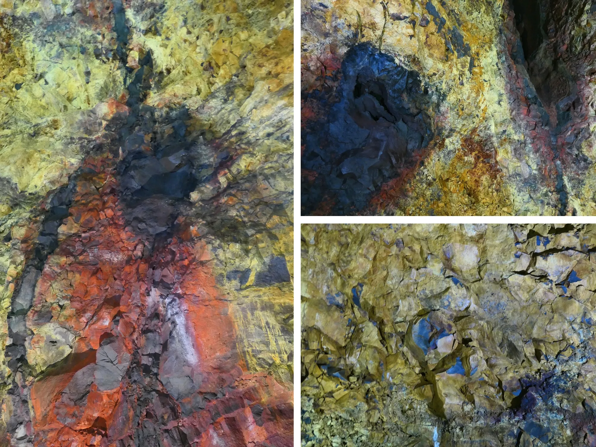 Chambre magmatique colorée du volcan Þríhnúkagígur Chambre magmatique volcan Þríhnúkagígur Islande couleurs minérales