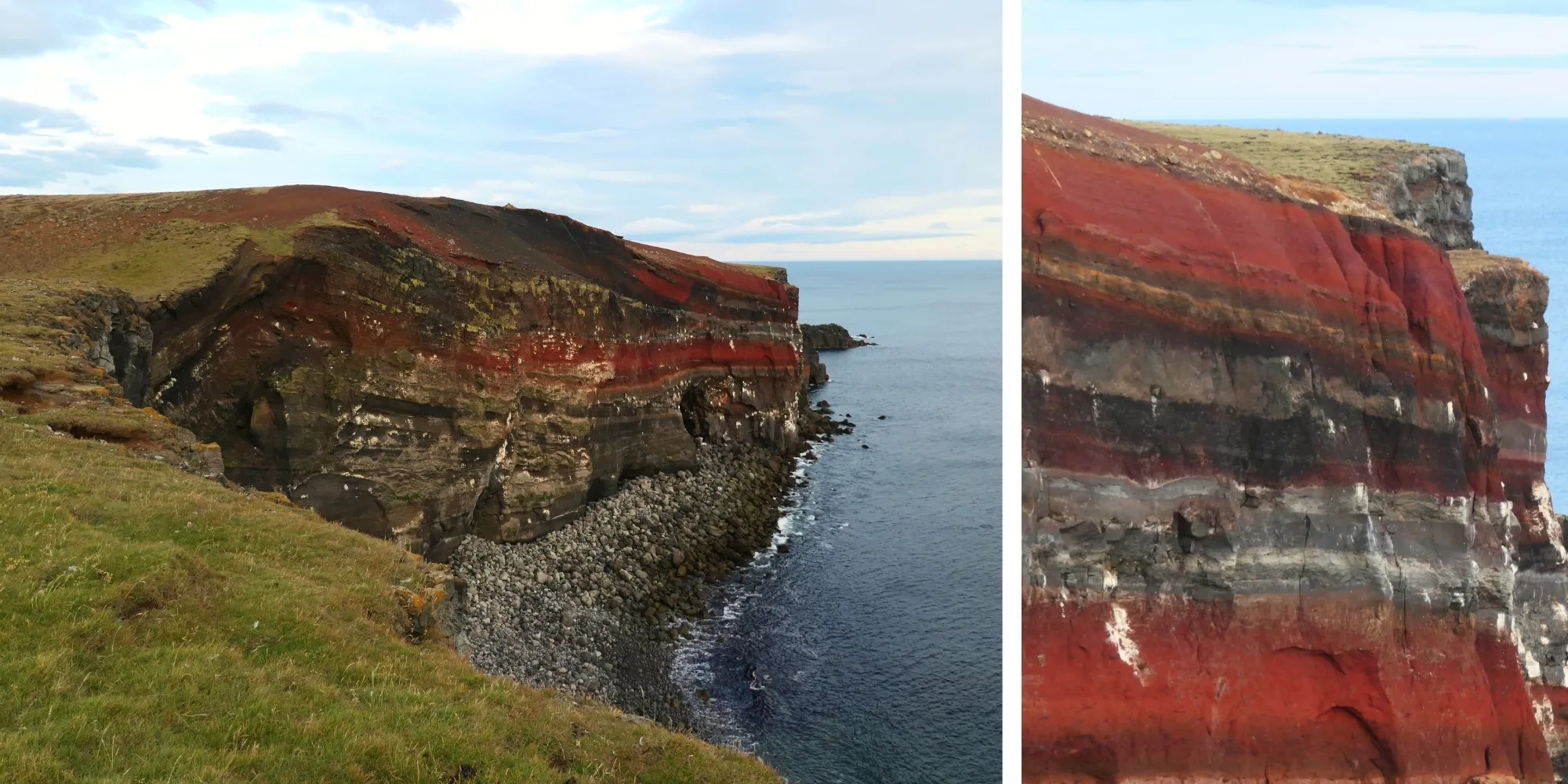 Falaises striées de Krýsuvíkurberg en Islande Falaises striées rouge noir Krýsuvíkurberg Islande