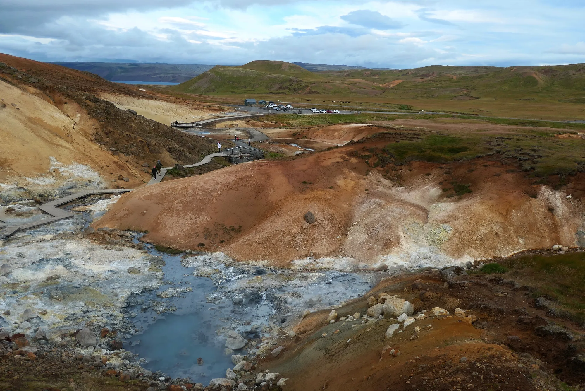 Panorama du site géothermique de Seltún Site géothermique Seltún passerelle panorama Islande